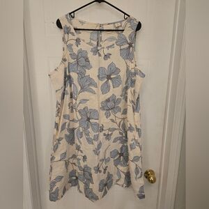 Cynthia Rowley 1X Sleeveless Cream Dress with Blue Floral Print Pockets